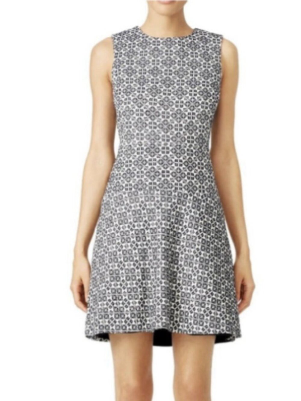 Tory Burch Navy White Geometric Sleeveless Fit Flare Dress Sz 2 USA Designer